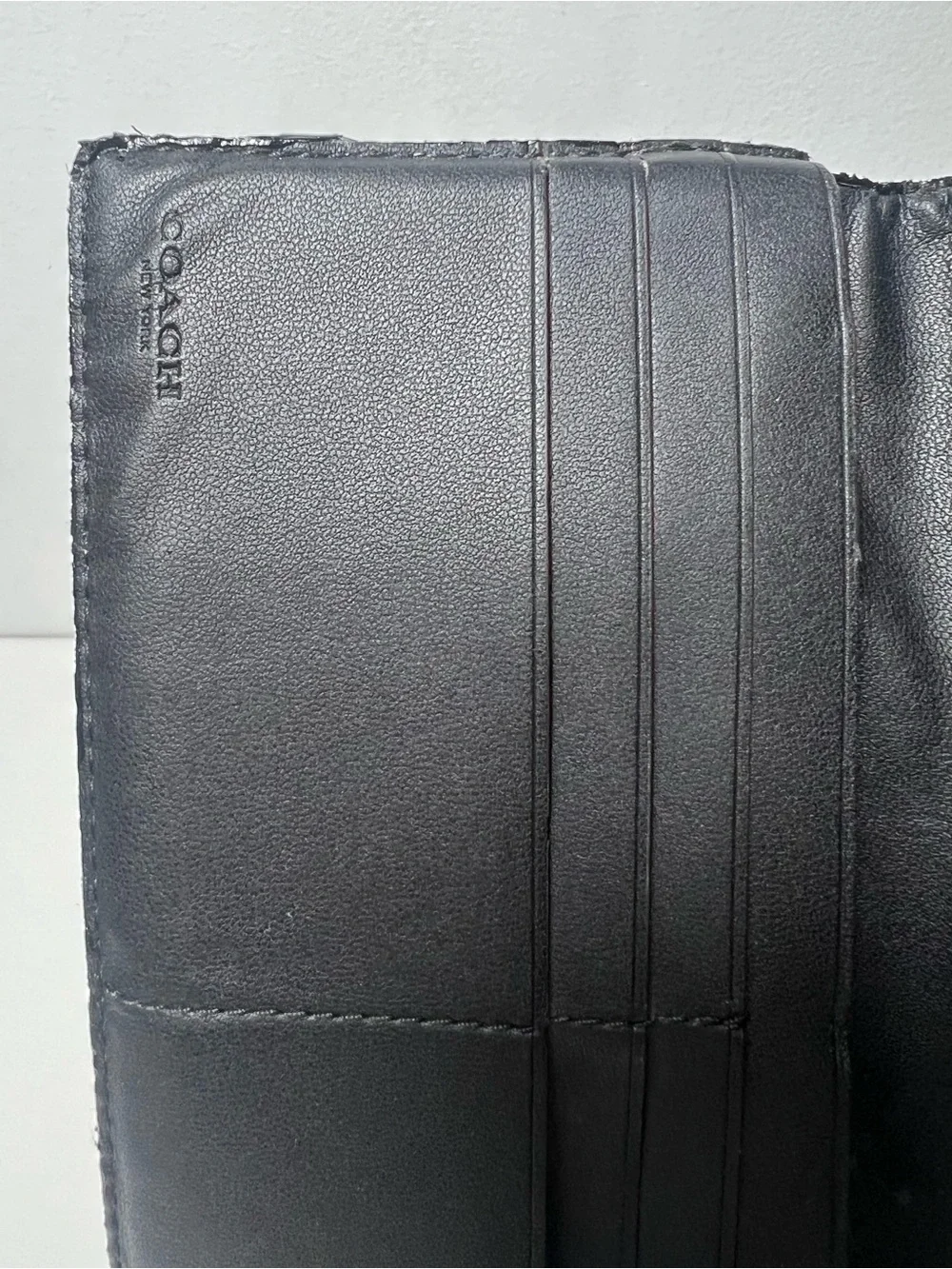 Coach Breast Pocket Black Monogram Signature Canvas Logo Slim Long Bifold Wallet